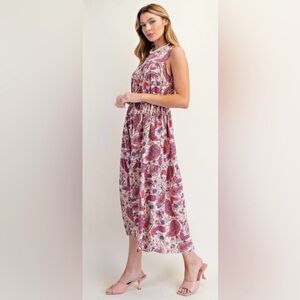 46 Easel Pink Paisley Midi Dress